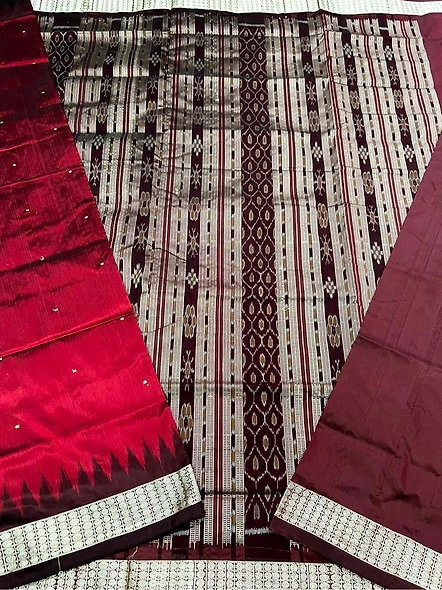 Sambalpuri Silk Saree (Maroon & Brown) By Koustuva Exports