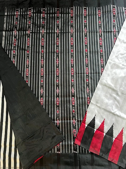Sambalpuri Silk Saree (Black & White) By Koustuva Exports