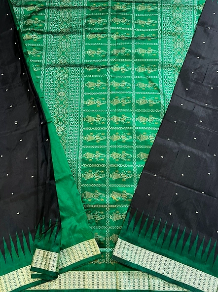 Sambalpuri Silk Saree (Green & Black) By Koustuva Exports