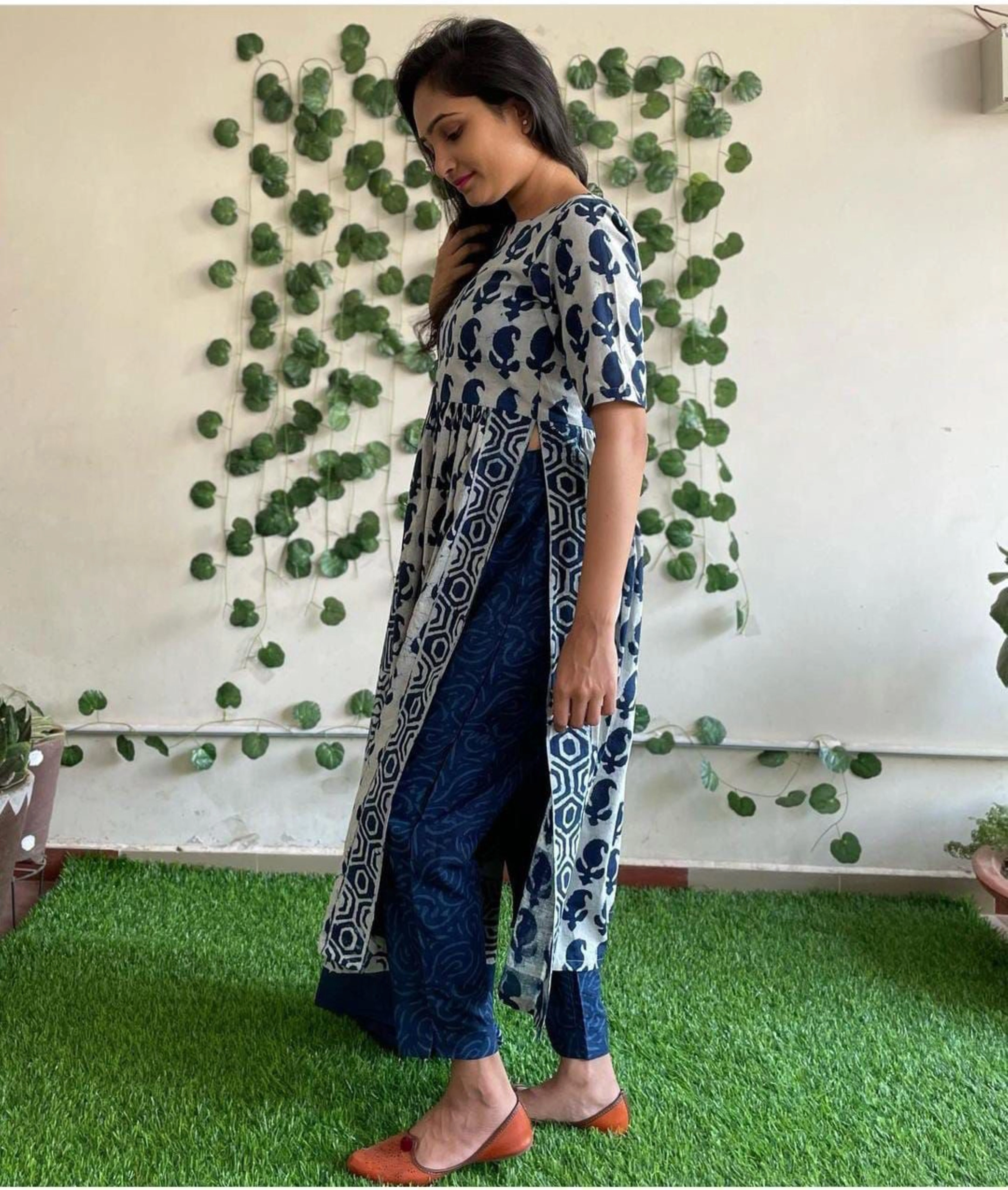 COTTON INDIGO PRINTED KURTI PANT DUPPATA SET-3