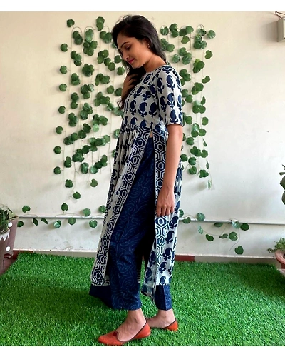 COTTON INDIGO PRINTED KURTI PANT DUPPATA SET-3