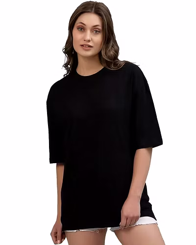 Unisex Oversize Plain T-Shirts- Black-4