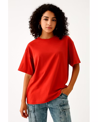 Unisex Oversize Plain T-Shirts- Red-290252-620d4369