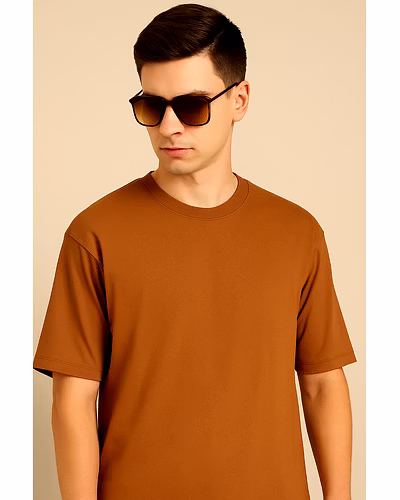 Unisex Oversize Plain T-Shirts- Brown Mens-290252-a14ba30f