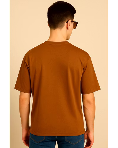 Unisex Oversize Plain T-Shirts- Brown Mens-1