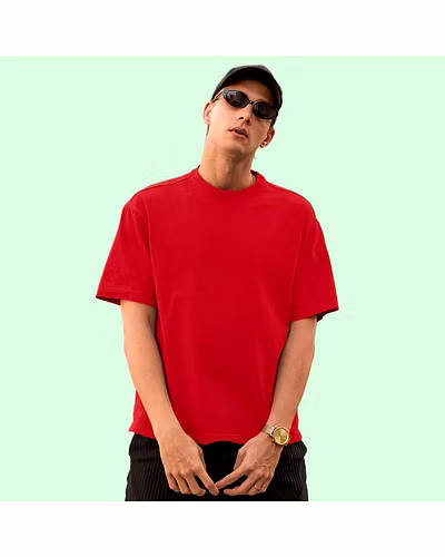 Unisex Oversize Plain T-Shirts RED Mens-290252-67361558