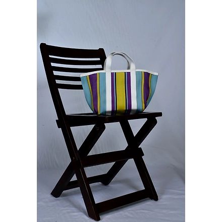 Customised Recycled Market Nylon Striped(Yellowish Blue) Tote bag With Cotton Webbing Straps-Multicolor-4