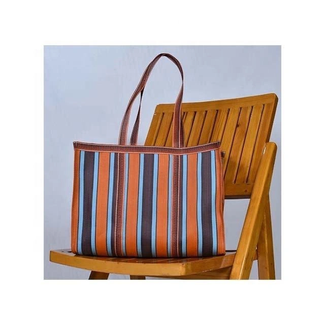 Customised Recycled Nylon Striped(Blueish Orange) Indian Market Shopping Bag-Jam1003