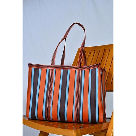 Customised Recycled Nylon Striped(Blueish Orange) Indian Market Shopping Bag-Customised-1