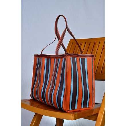 Customised Recycled Nylon Striped(Blueish Orange) Indian Market Shopping Bag-Customised-3