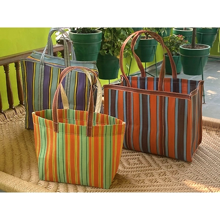 Customised Recycled Nylon Striped Indian Market Shopping Bag &amp; Pouches-Multicolor-2