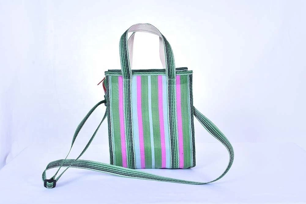 Customised Recycled Nylon Striped Indian Market Shopping Bag &amp; Pouches-Multicolor-4