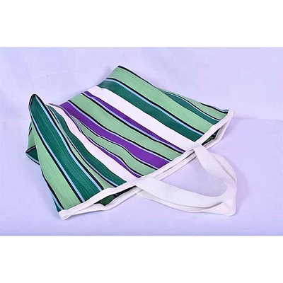 recycled purple green market nylon tote bag with cotton webbing straps