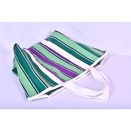 Recycled Purple Green Market Nylon Tote bag With Cotton Webbing Straps-Multicolor-3