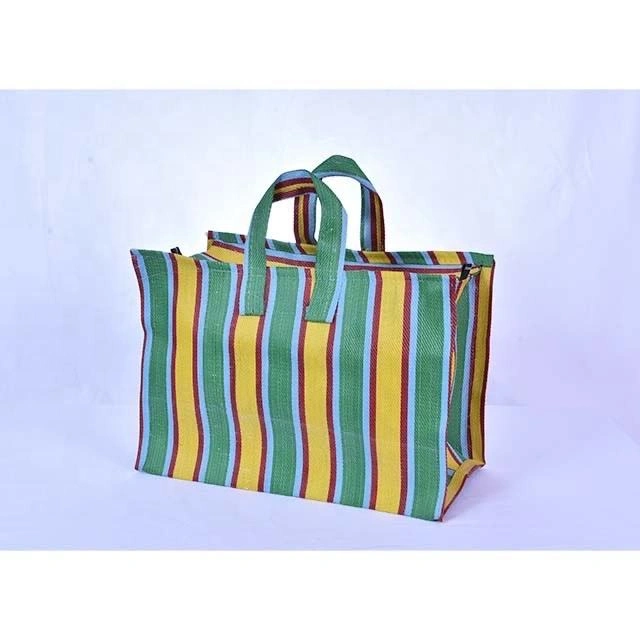 Greenish Yellow Recycled Nylon Striped Indian Market Shopping Bag-Jam1008