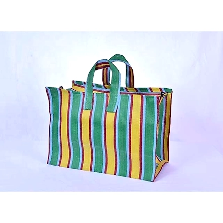 Greenish Yellow Recycled Nylon Striped Indian Market Shopping Bag-Jam1008