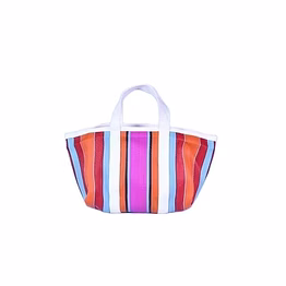 recycled orange pink nylon market tote bag with cotton webbing straps