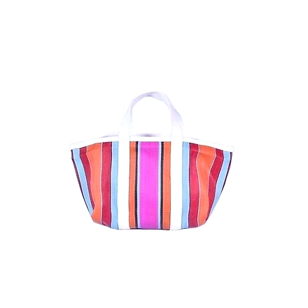Recycled Orange Pink Nylon Market Tote bag With Cotton Webbing Straps-Jam1012