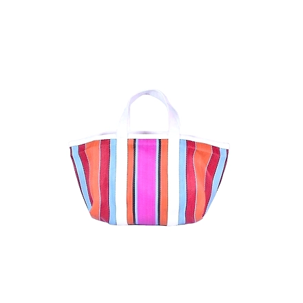 Recycled Orange Pink Nylon Market Tote bag With Cotton Webbing Straps-Multicolor-1