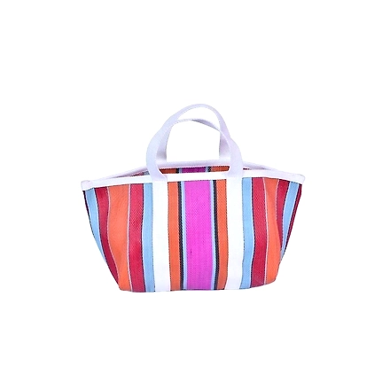 Recycled Orange Pink Nylon Market Tote bag With Cotton Webbing Straps-Multicolor-3