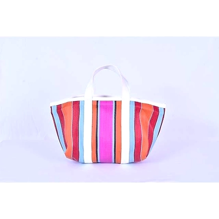 Recycled Orange Pink Nylon Market Tote bag With Cotton Webbing Straps-Multicolor-4