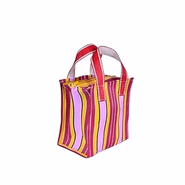ladies recycled pink red striped monofilament nylon mini handbag