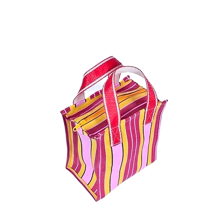 Ladies Recycled Pink Red Striped Monofilament Nylon Mini Handbag-Multicolor-4