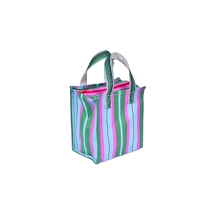 Ladies Recycled Blue Green Striped Monofilament Nylon Mini Handbag-Jam1014