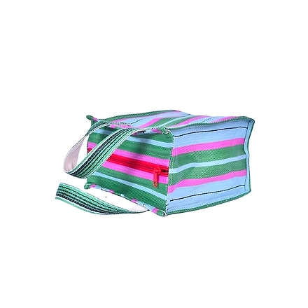 Ladies Recycled Blue Green Striped Monofilament Nylon Mini Handbag-Multicolor-1