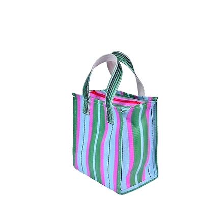 Ladies Recycled Blue Green Striped Monofilament Nylon Mini Handbag-Multicolor-2