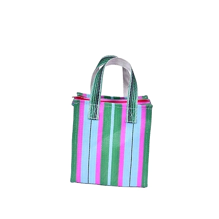 Ladies Recycled Blue Green Striped Monofilament Nylon Mini Handbag-Multicolor-3