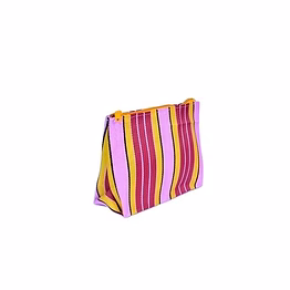 recycled multicolor red pink striped monofilament nylon pouch