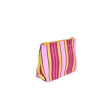 Recycled Multicolor Red Pink Striped Monofilament Nylon Pouch-Jam1015