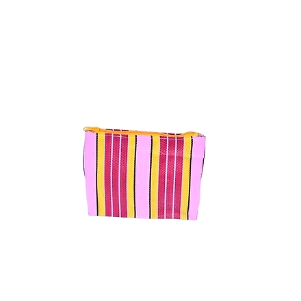 Recycled Multicolor Red Pink Striped Monofilament Nylon Pouch-Multicolor-1