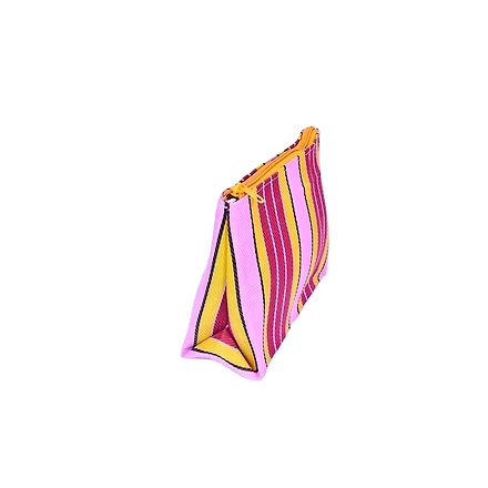 Recycled Multicolor Red Pink Striped Monofilament Nylon Pouch-Multicolor-2