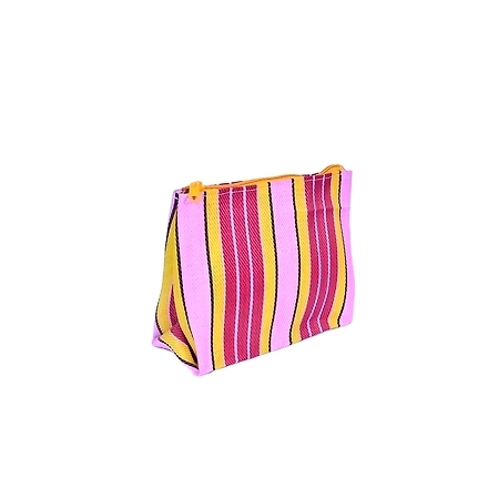 Recycled Multicolor Red Pink Striped Monofilament Nylon Pouch-Multicolor-3
