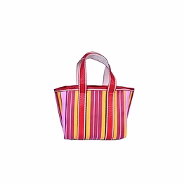 recycled red yellow market nylon tote bag with cotton webbing straps