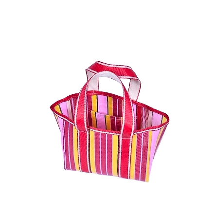 Recycled Red Yellow Market Nylon Tote bag With Cotton Webbing Straps-Multicolor-2