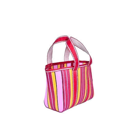 Recycled Red Yellow Market Nylon Tote bag With Cotton Webbing Straps-Multicolor-3