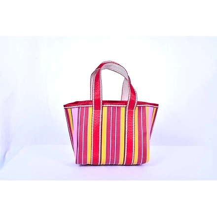 Recycled Red Yellow Market Nylon Tote bag With Cotton Webbing Straps-Multicolor-4