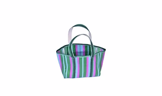 Recycled Green Pink Nylon Market Tote bag With Cotton Webbing Straps