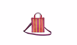 Ladies Recycled Multicolor Yellow Red Striped Monofilament Nylon Mini Handbag With Shoulder Strap