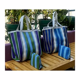 recycled multicolor striped monofilament nylon shopping bag