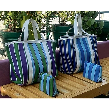 Recycled Multicolor Striped Monofilament Nylon Shopping Bag-Multicolor-1