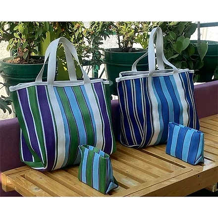 Recycled Multicolor Striped Monofilament Nylon Shopping Bag-Multicolor-2