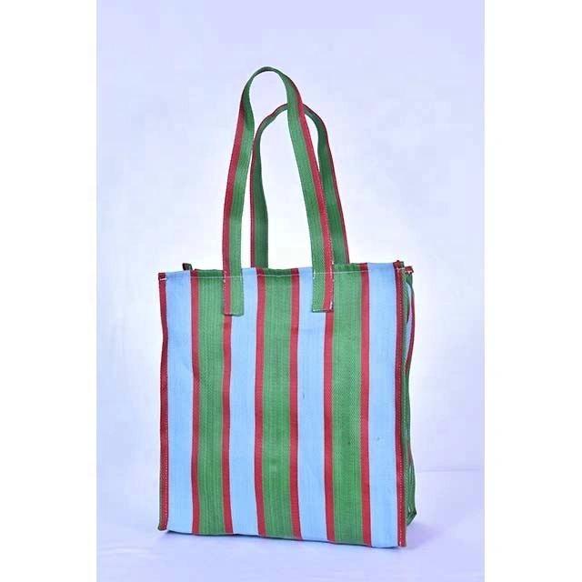 Recycled Nylon Striped Indian Market Shopping Bag-Jam1025