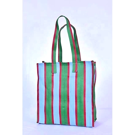 Recycled Nylon Striped Indian Market Shopping Bag-Jam1025