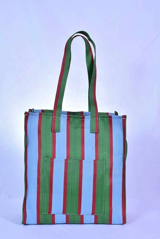 Recycled Nylon Striped Indian Market Shopping Bag-Multicolor-1