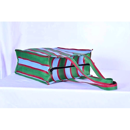 Recycled Nylon Striped Indian Market Shopping Bag-Multicolor-2
