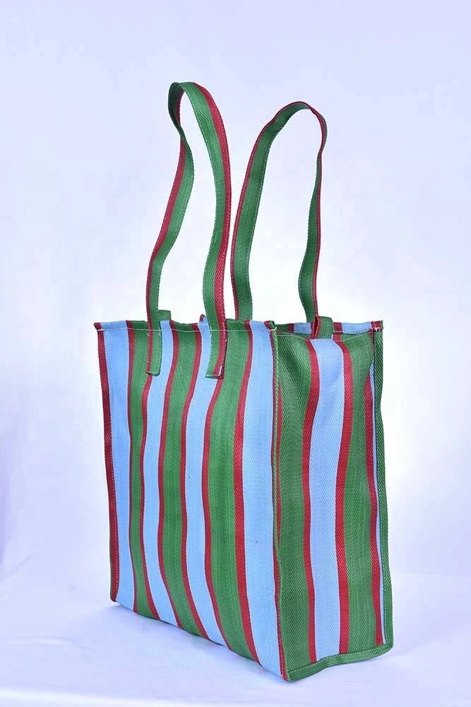 Recycled Nylon Striped Indian Market Shopping Bag-Multicolor-3